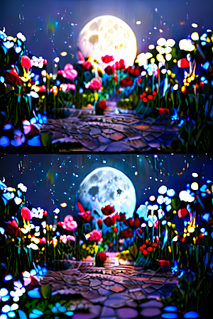美丽神秘的古宫璀璨玫瑰点亮夜空