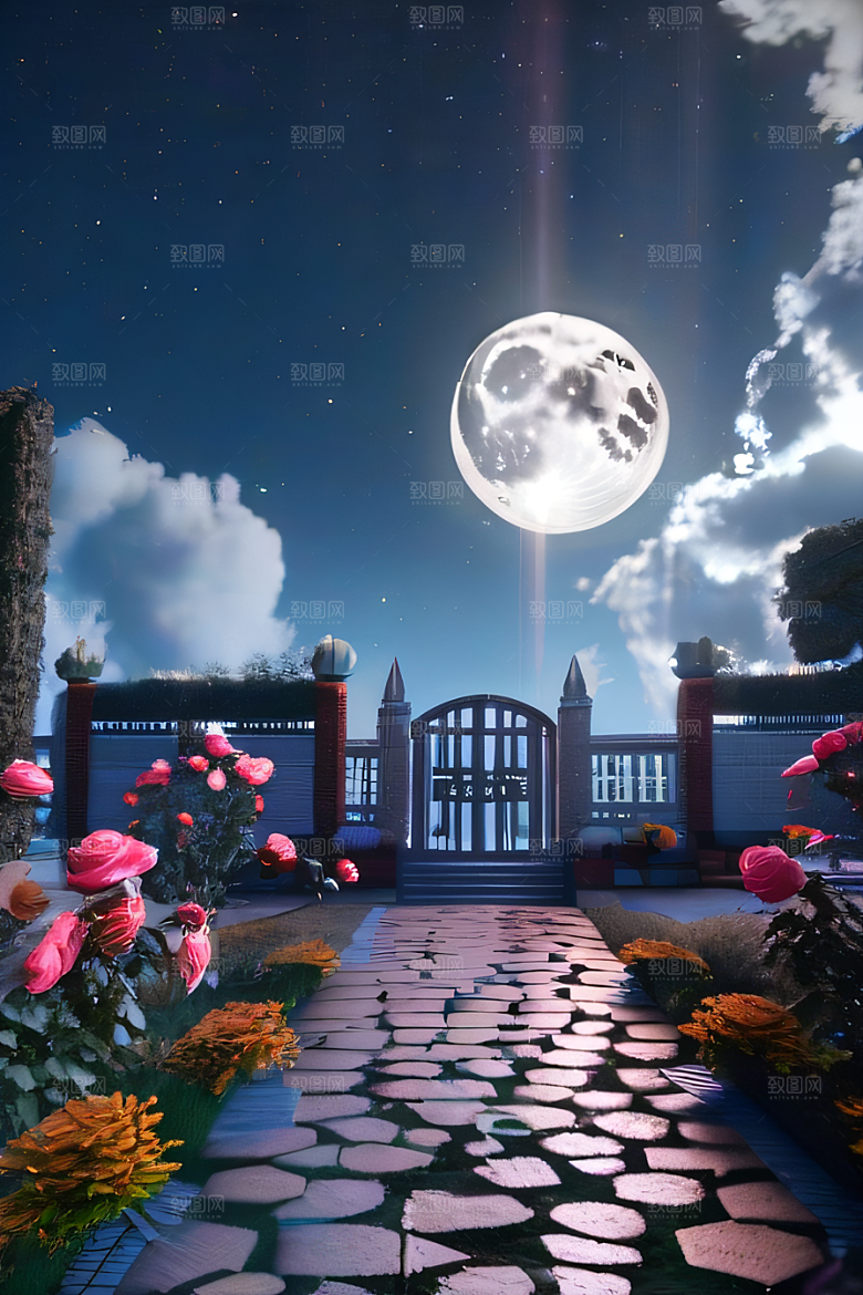 美丽神秘的古宫璀璨玫瑰点亮夜空