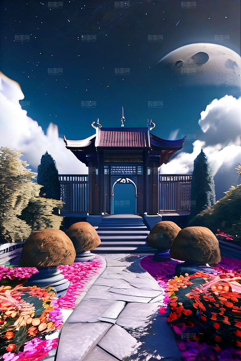 美丽神秘的古宫璀璨玫瑰点亮夜空