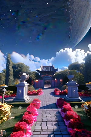 美丽神秘的古宫璀璨玫瑰点亮夜空