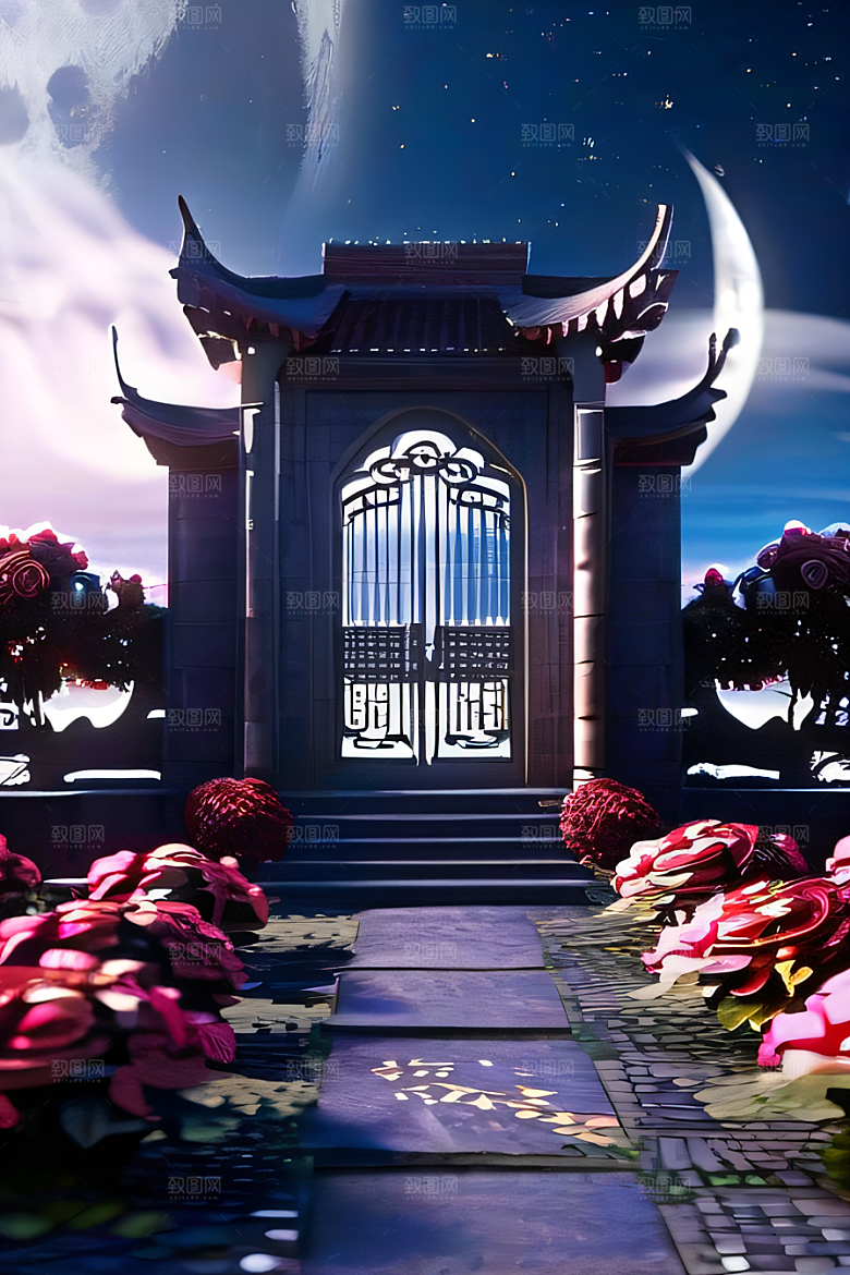 美丽神秘的古宫璀璨玫瑰点亮夜空