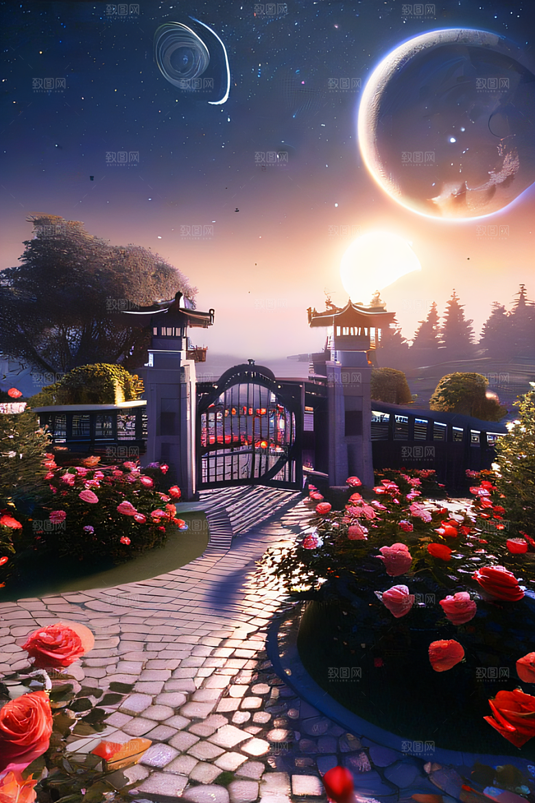 重现中国神话传说玫瑰花海如仙境