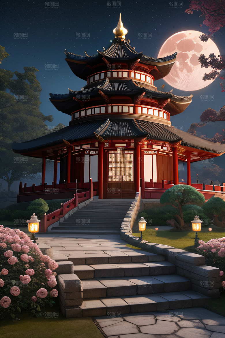 玫瑰花径下的古宫星空照耀如白昼