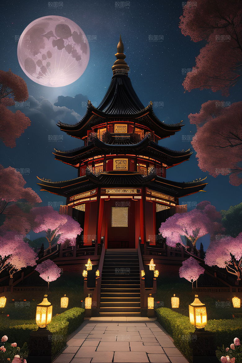 玫瑰花径下的古宫星空照耀如白昼