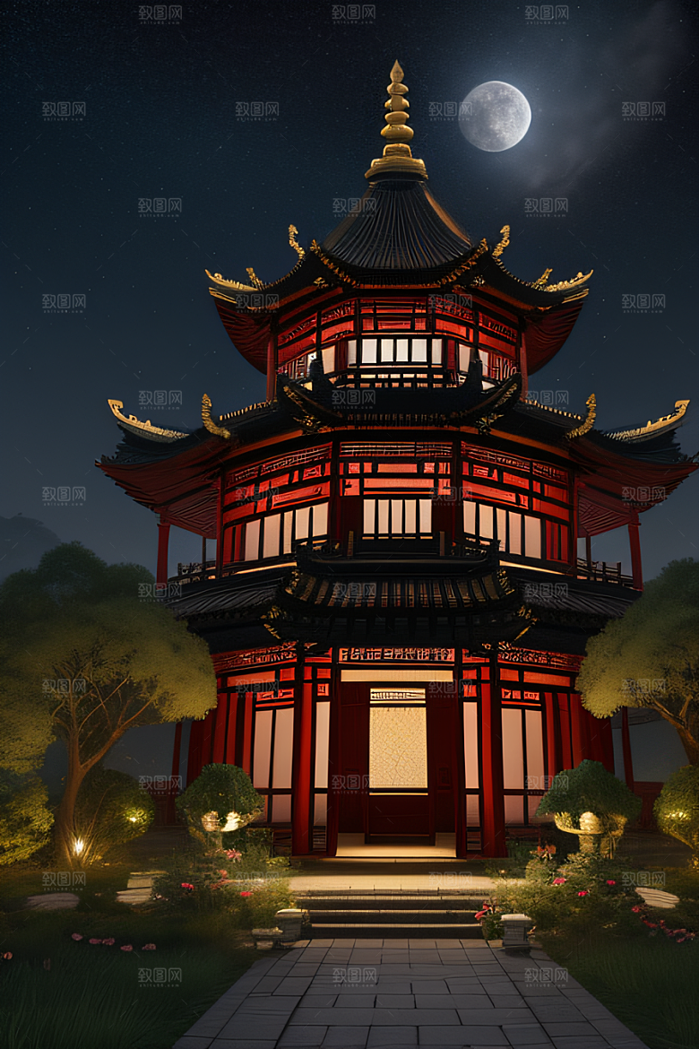 玫瑰花径下的古宫星空照耀如白昼