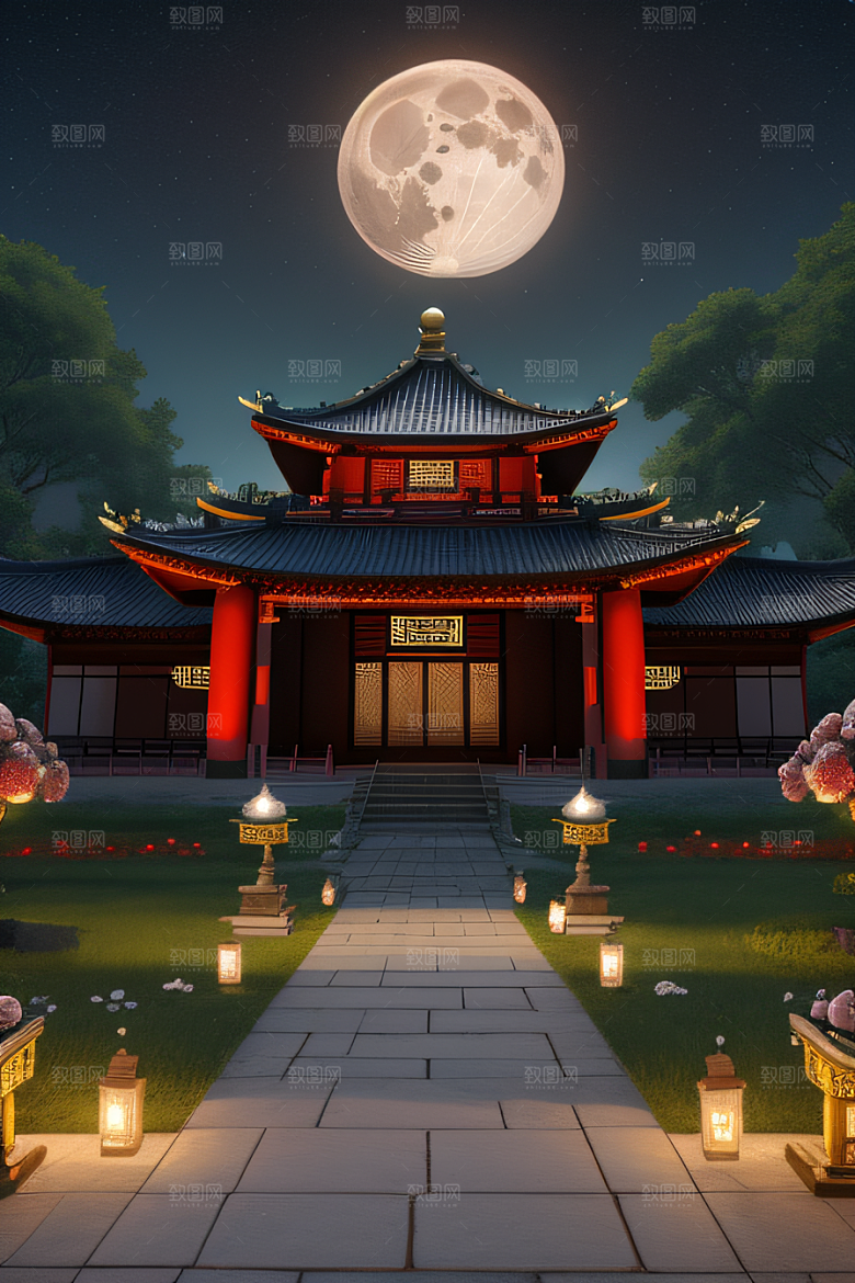 玫瑰花径下的古宫星空照耀如白昼