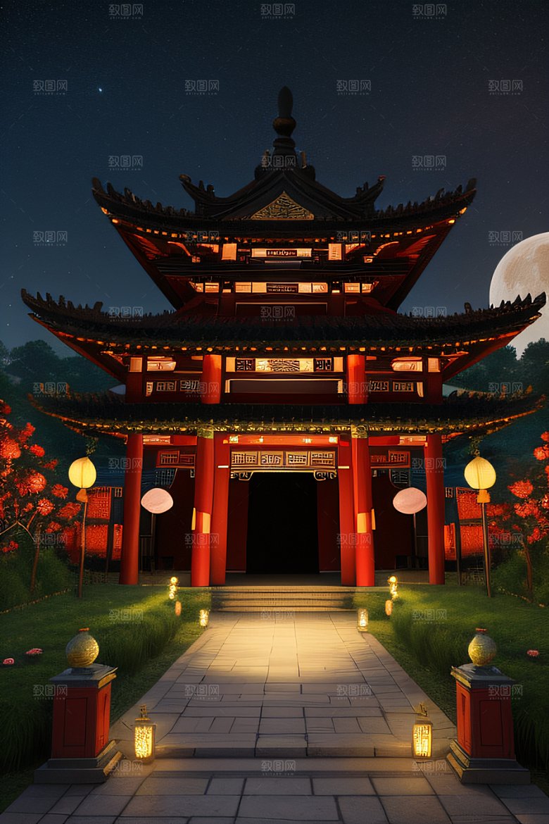 玫瑰花径下的古宫星空照耀如白昼