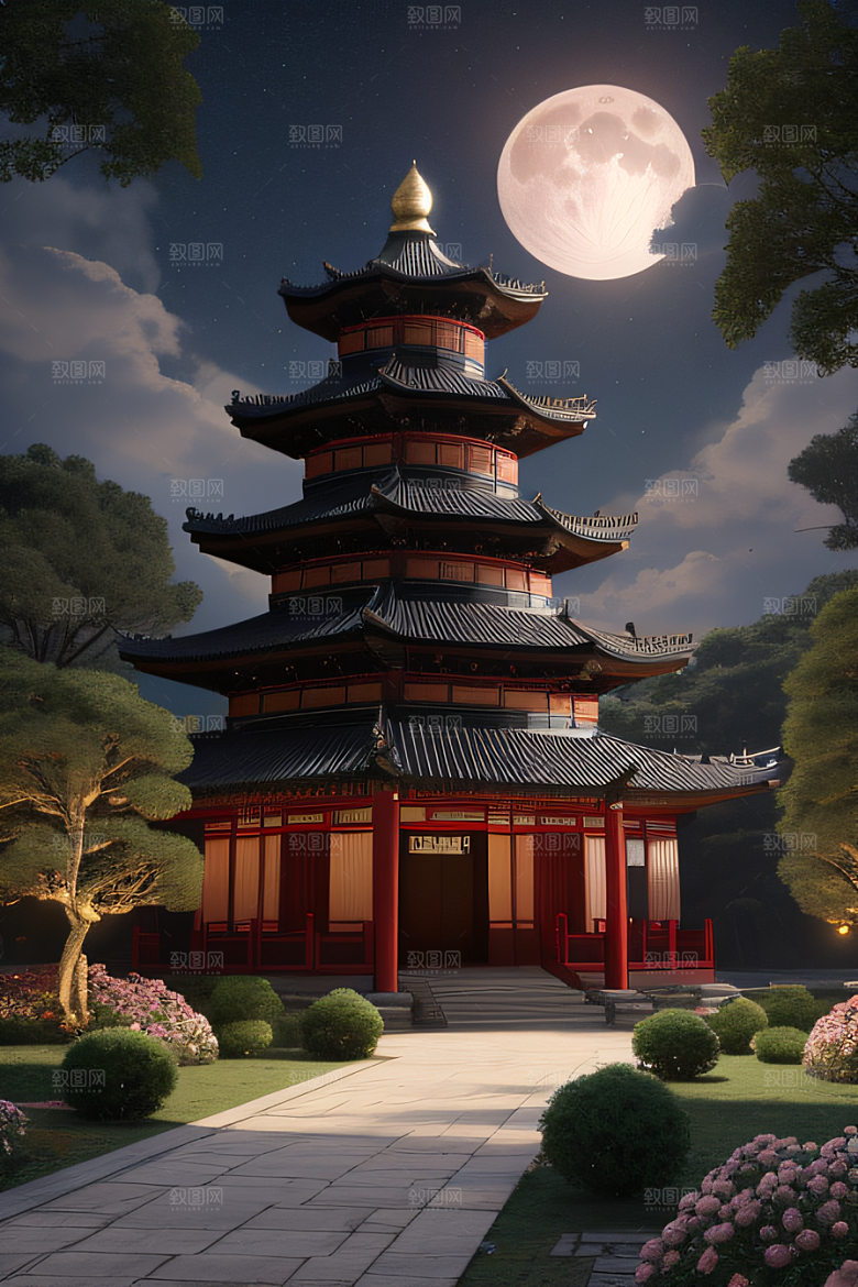 玫瑰花径下的古宫星空照耀如白昼