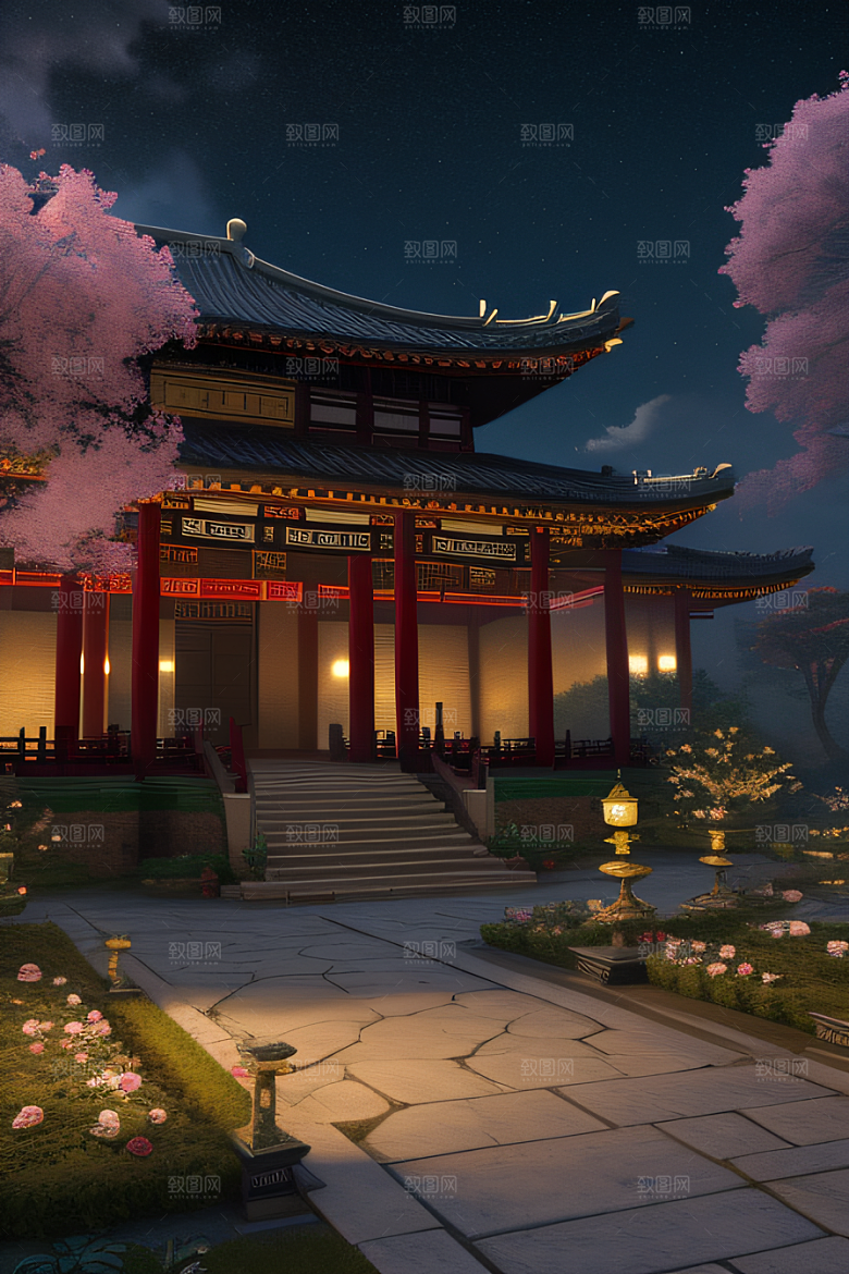 美丽神秘的古宫璀璨玫瑰点亮夜空