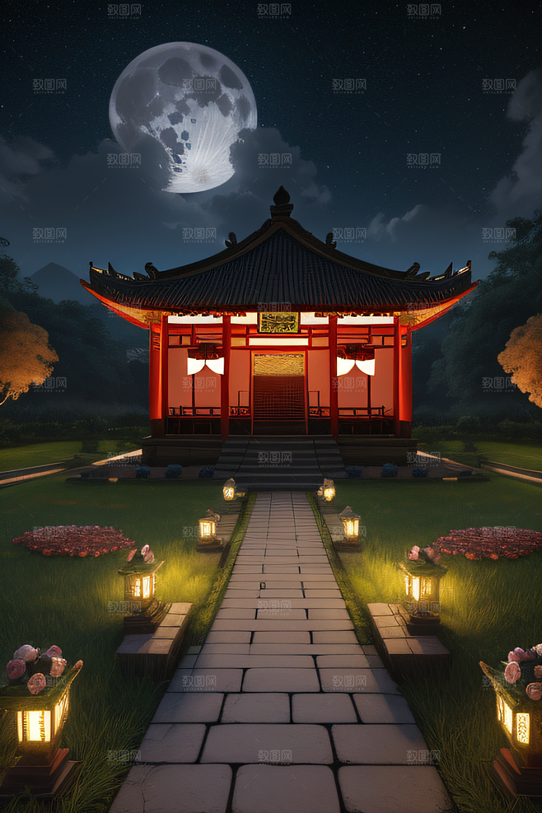 美丽神秘的古宫璀璨玫瑰点亮夜空