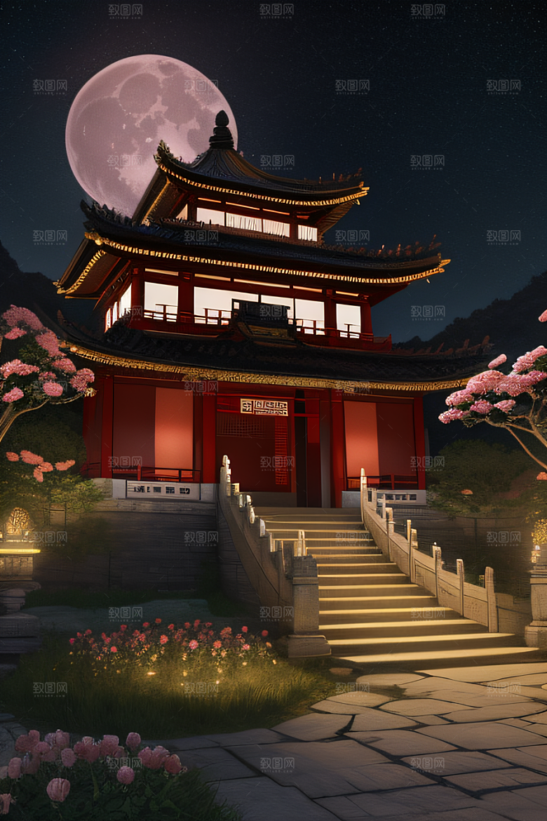 美丽神秘的古宫璀璨玫瑰点亮夜空
