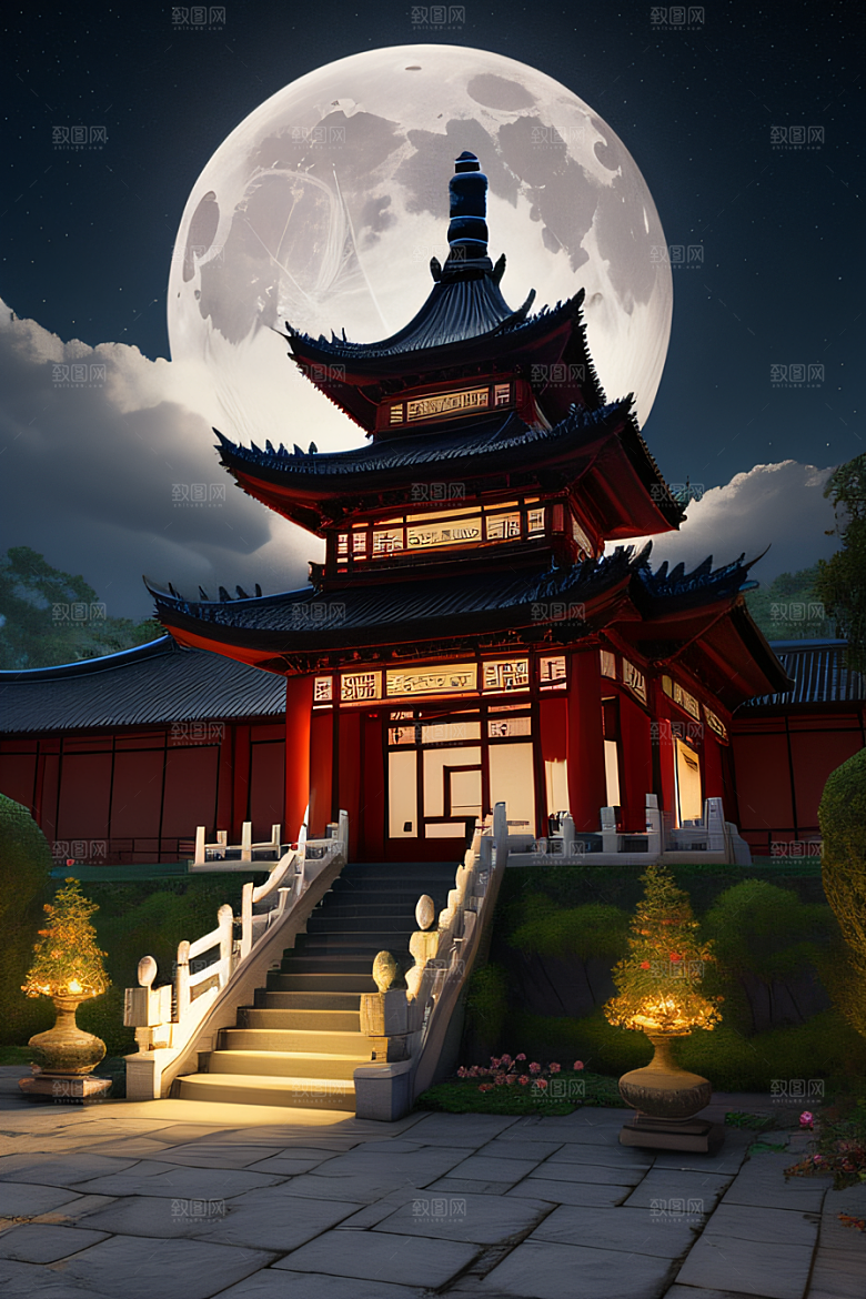 美丽神秘的古宫璀璨玫瑰点亮夜空