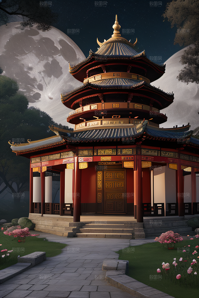 美丽神秘的古宫璀璨玫瑰点亮夜空