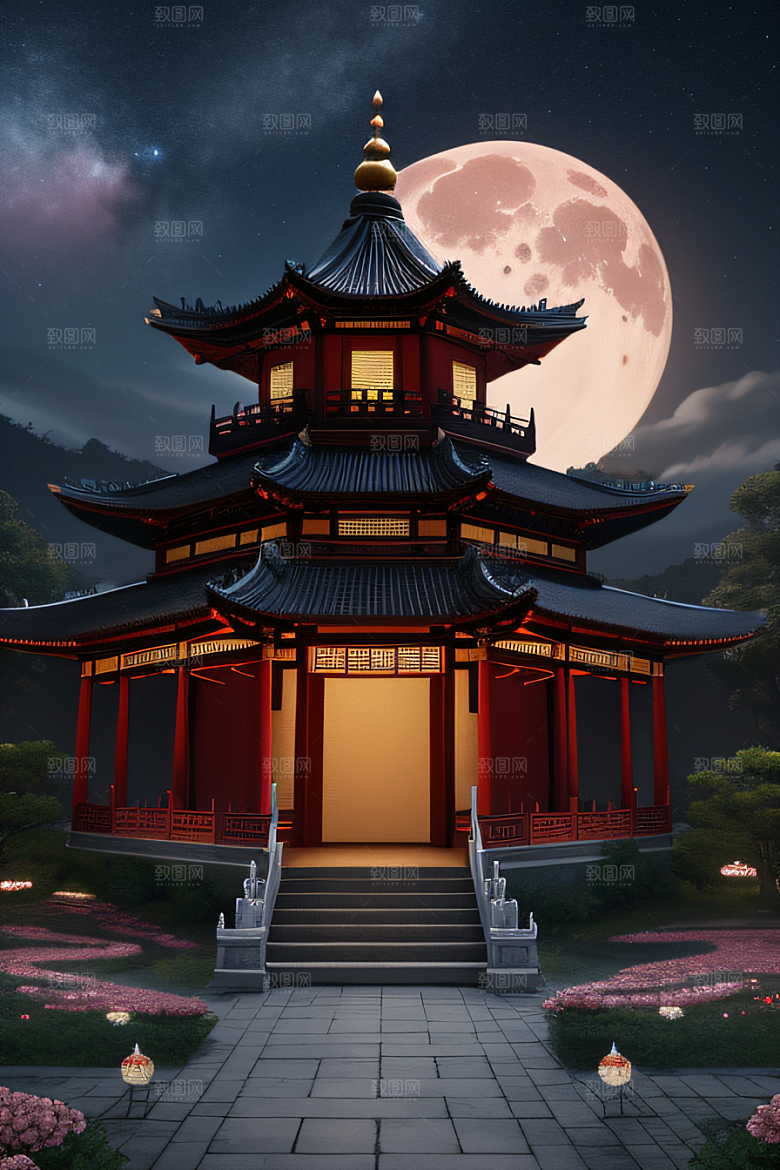 美丽神秘的古宫璀璨玫瑰点亮夜空