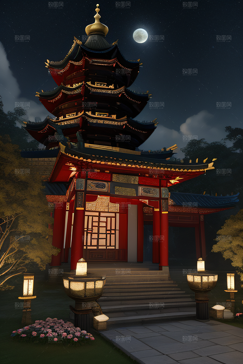 美丽神秘的古宫璀璨玫瑰点亮夜空