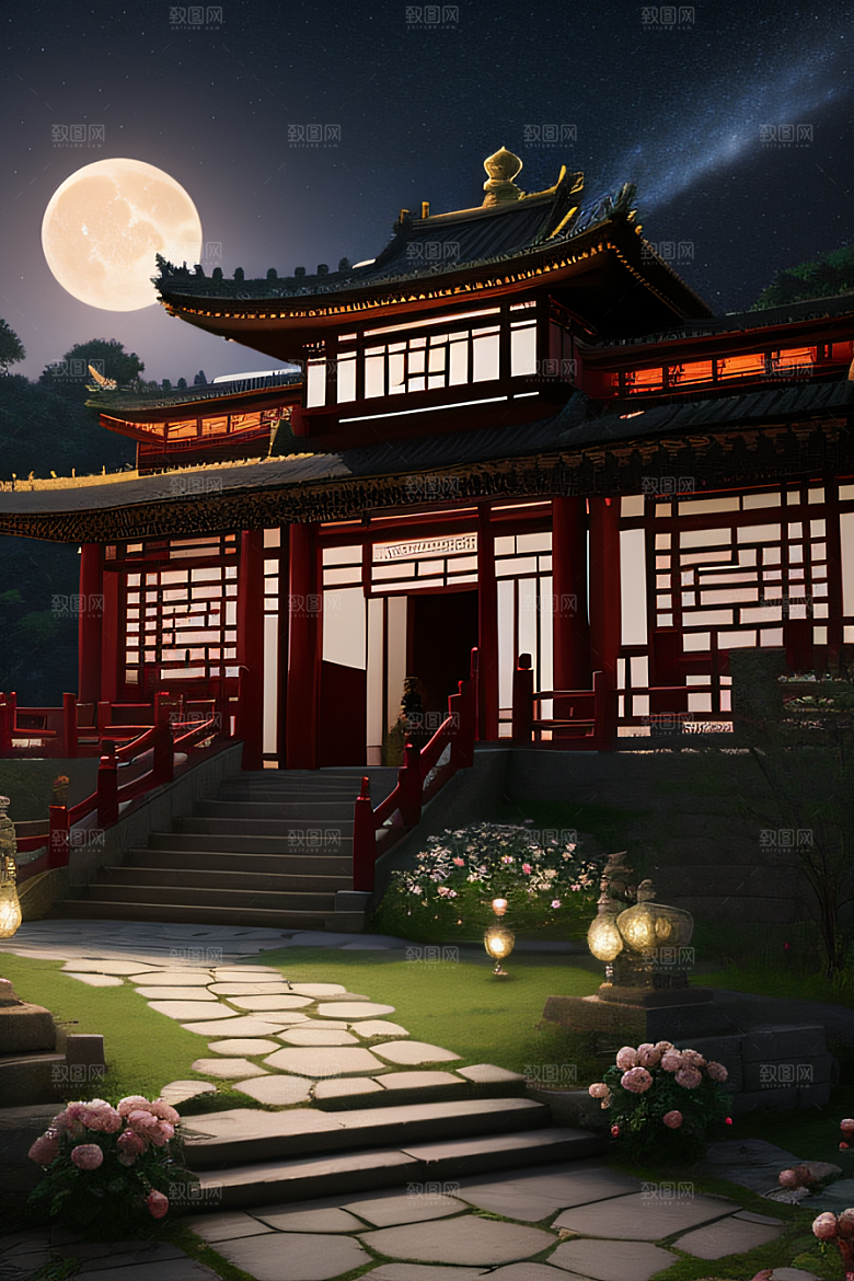 美丽神秘的古宫璀璨玫瑰点亮夜空