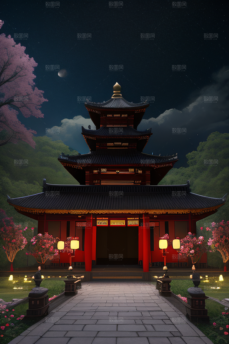 美丽神秘的古宫璀璨玫瑰点亮夜空