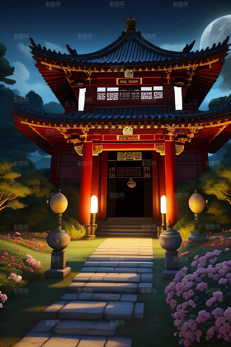 中国风神话古宫玫瑰环绕如梦似幻