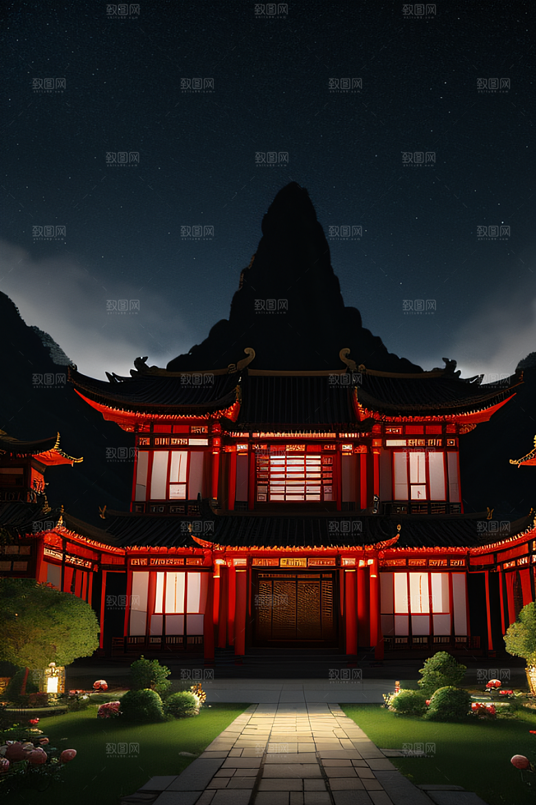 中国风神话古宫玫瑰环绕如梦似幻