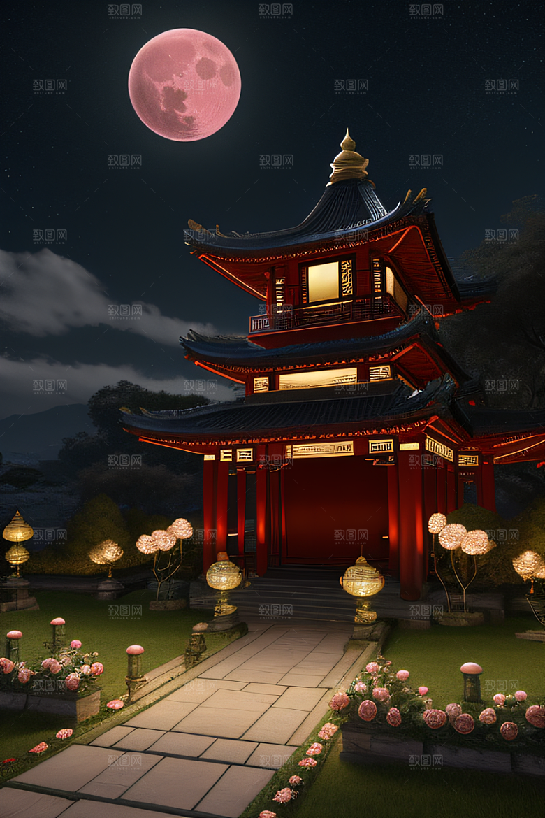 中国风神话古宫玫瑰环绕如梦似幻
