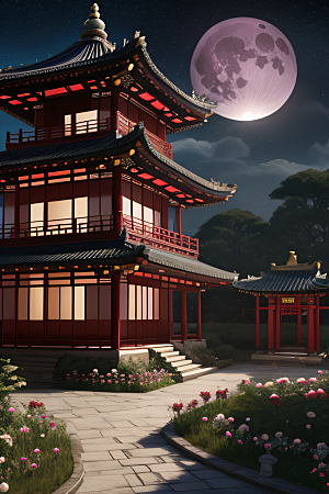 中国风神话古宫玫瑰环绕如梦似幻