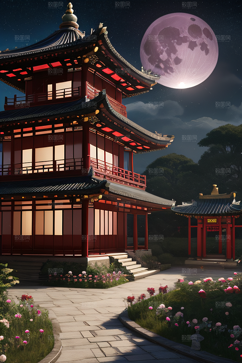中国风神话古宫玫瑰环绕如梦似幻