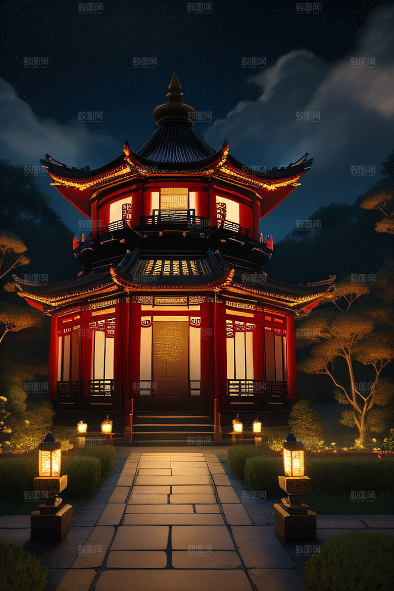 中国风神话古宫玫瑰环绕如梦似幻