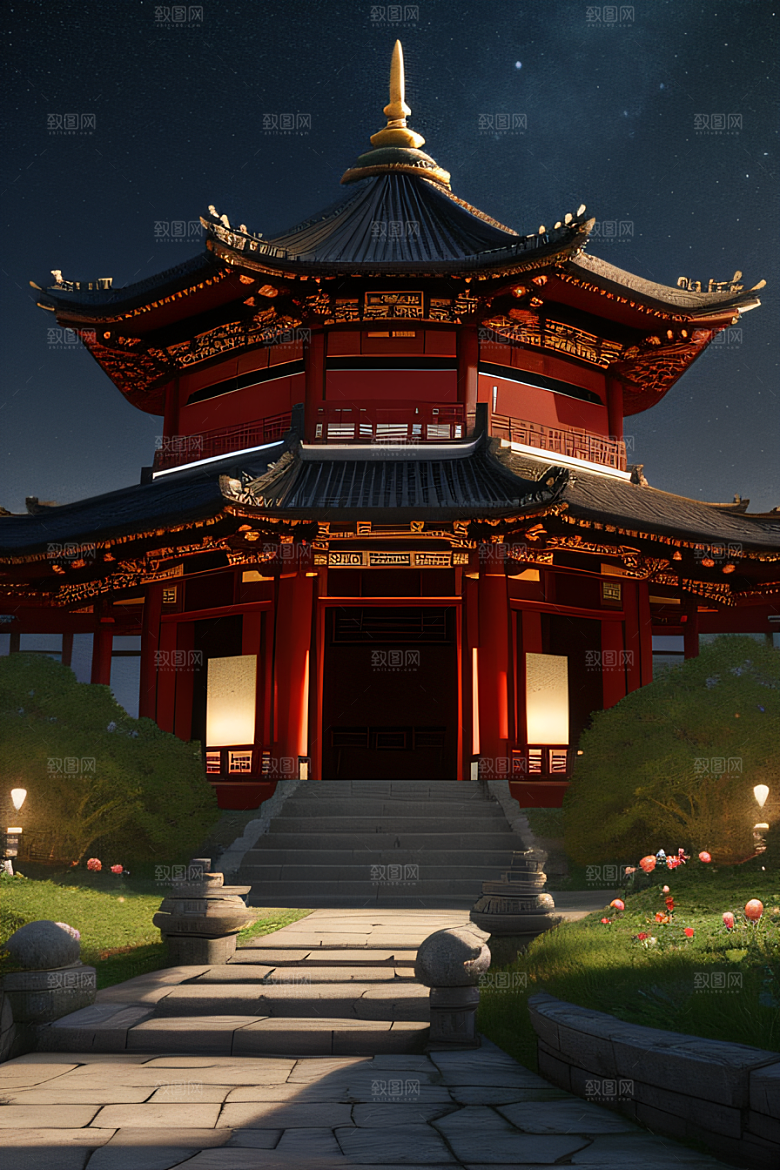 中国风神话古宫玫瑰环绕如梦似幻