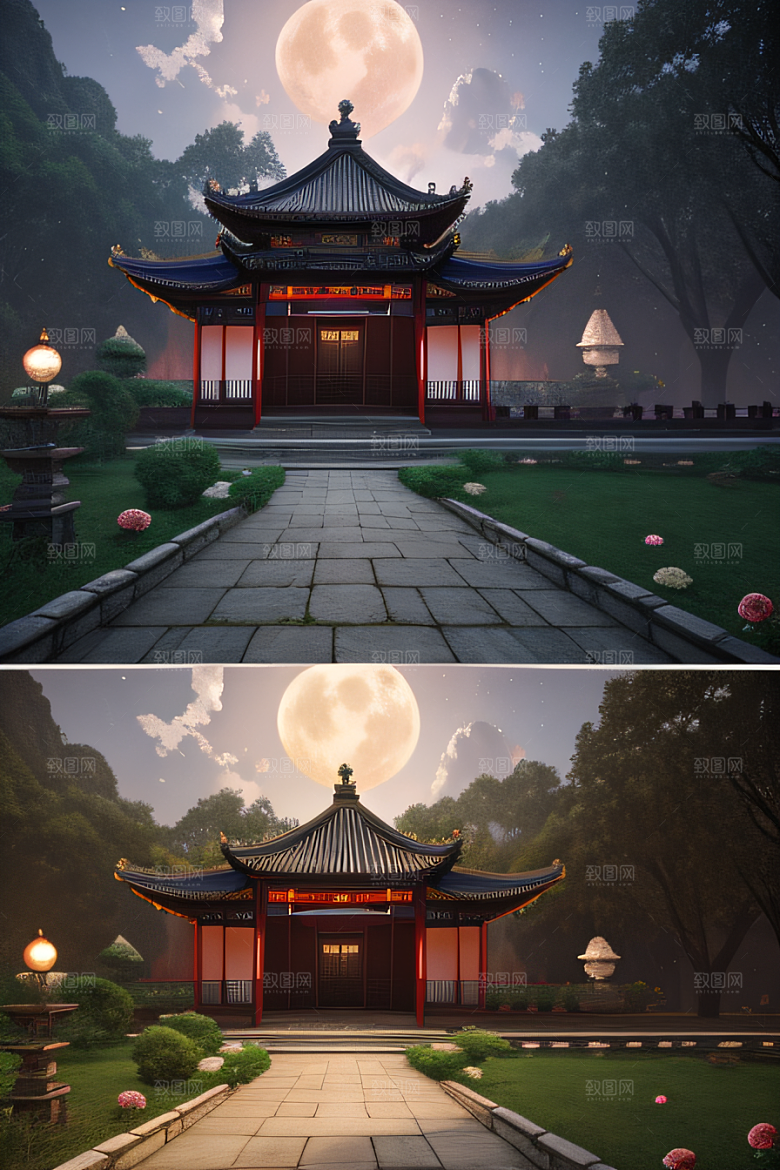 中国风神话古宫玫瑰环绕如梦似幻