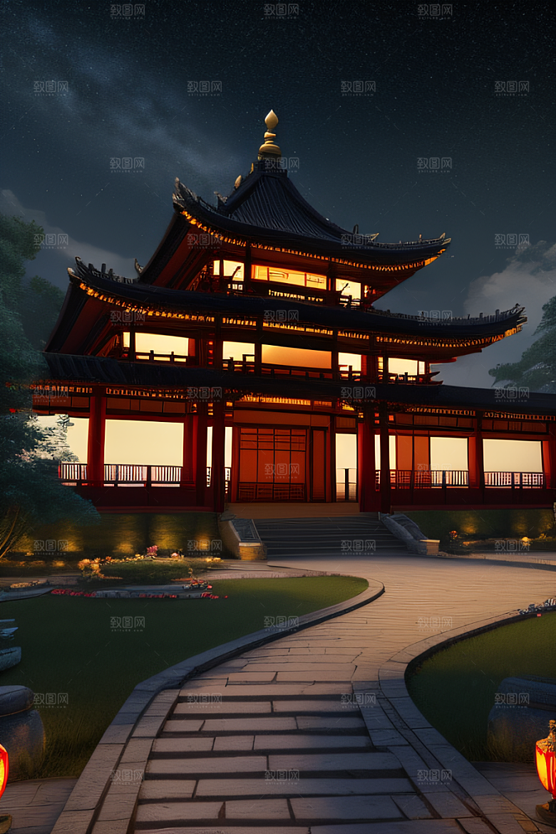中国风神话古宫玫瑰环绕如梦似幻