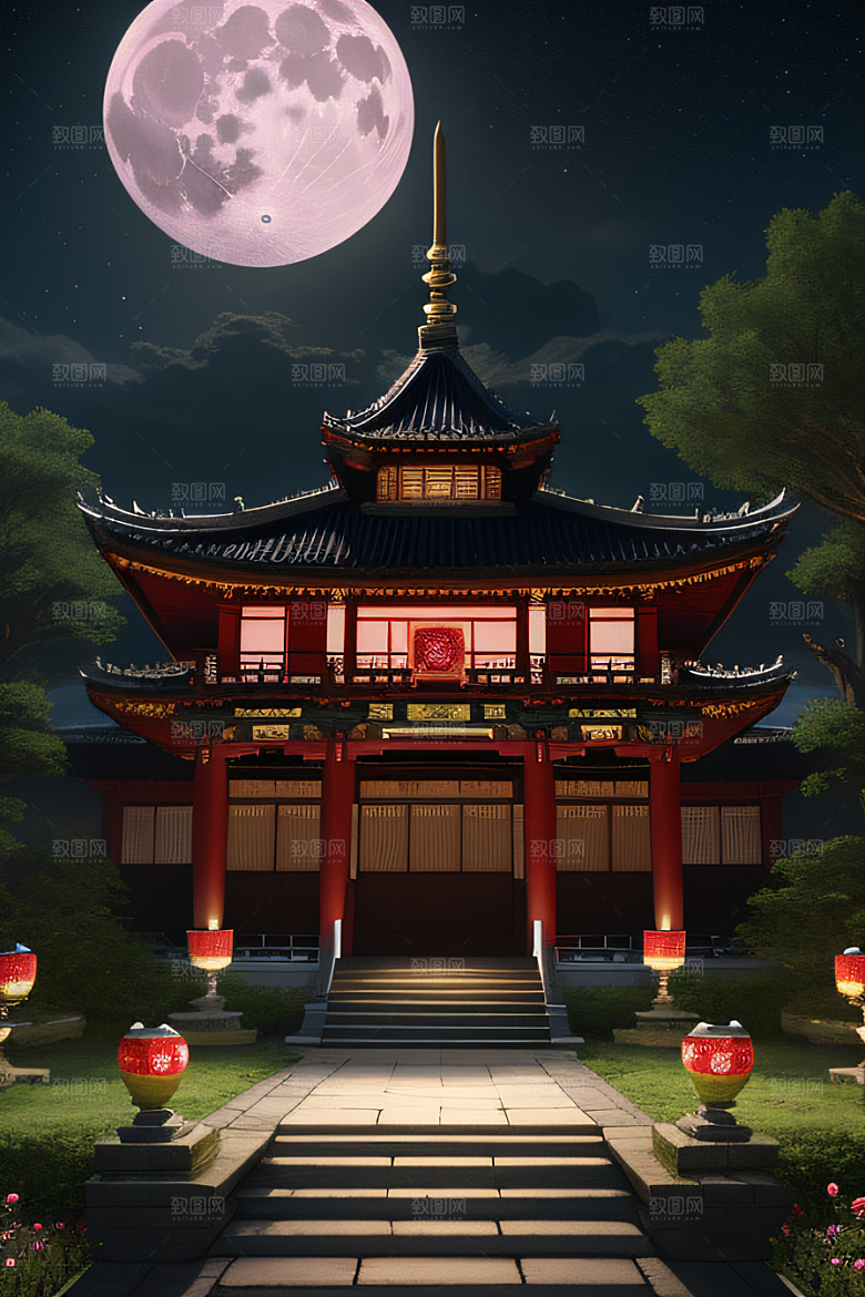 中国风神话古宫玫瑰环绕如梦似幻