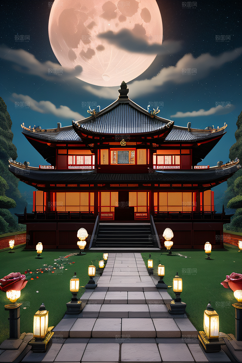 中国风神话古宫玫瑰环绕如梦似幻