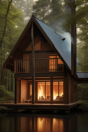 炊烟袅袅的小木屋