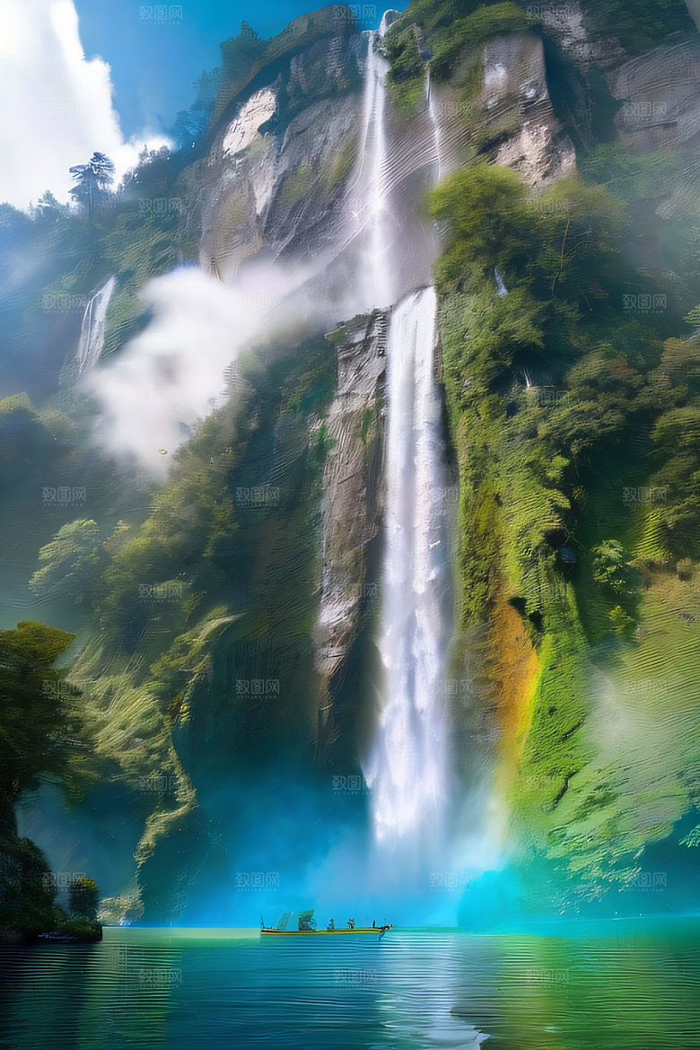 梦幻湖泊巨大湖水与蓝色水域