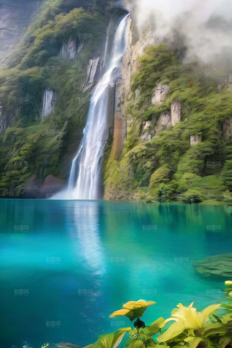 梦幻湖泊巨大湖水与蓝色水域