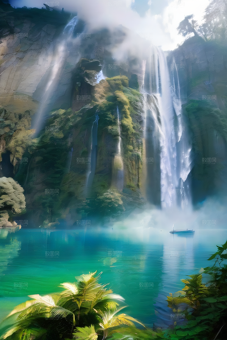 梦幻湖泊巨大湖水与蓝色水域