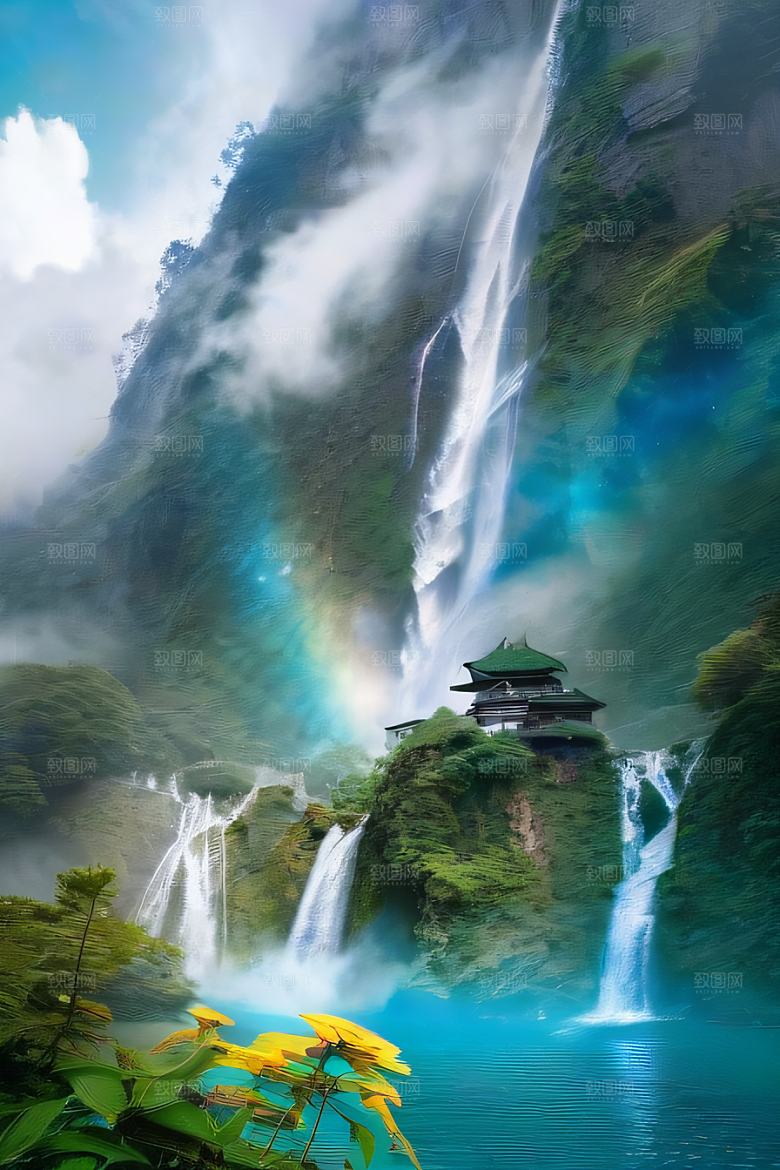 梦幻湖泊巨大湖水与蓝色水域