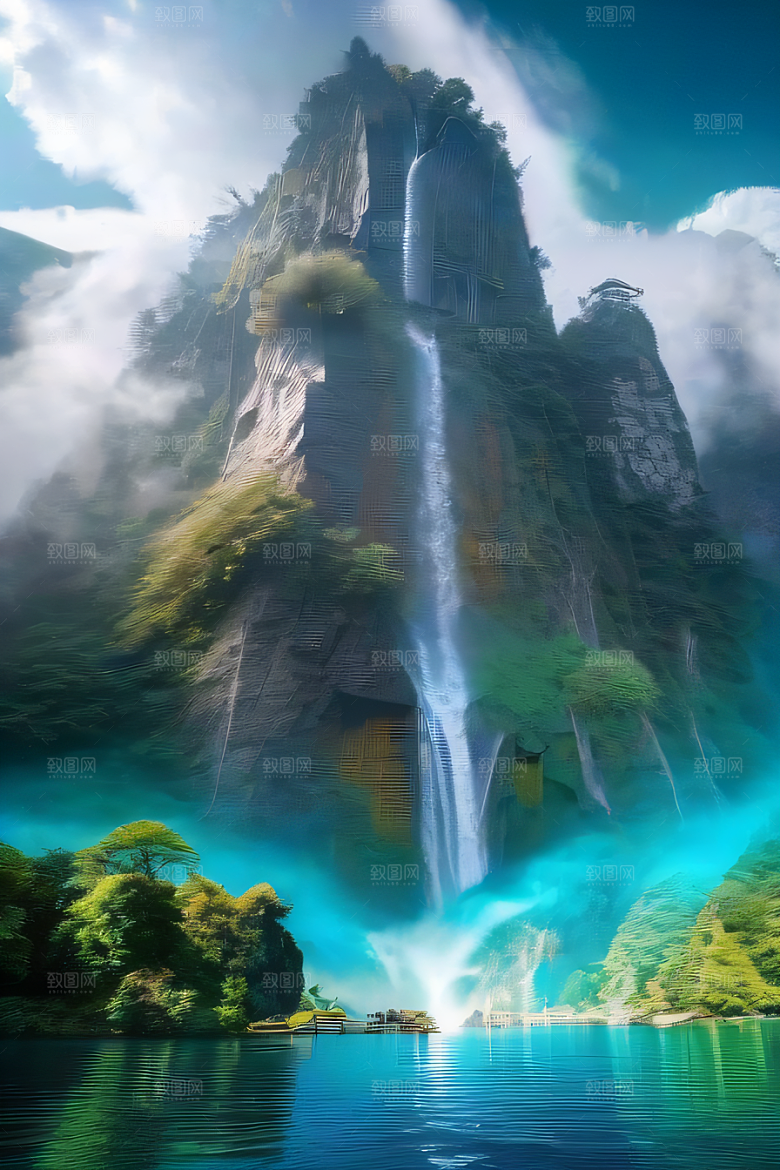 梦幻湖泊巨大湖水与蓝色水域