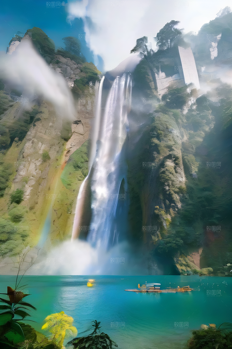 梦幻湖泊巨大湖水与蓝色水域