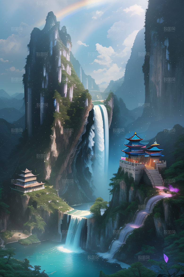 梦幻之境中国宫殿与柔和光影