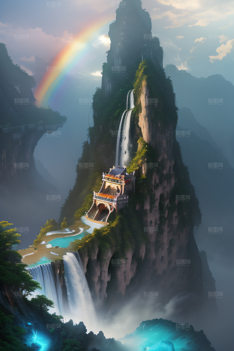 梦幻之境中国宫殿与柔和光影