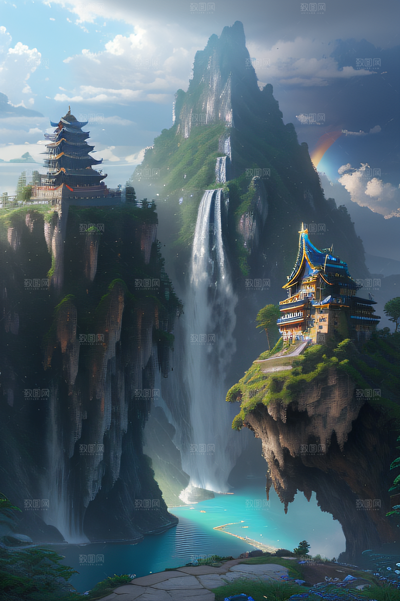 梦幻之境中国宫殿与柔和光影