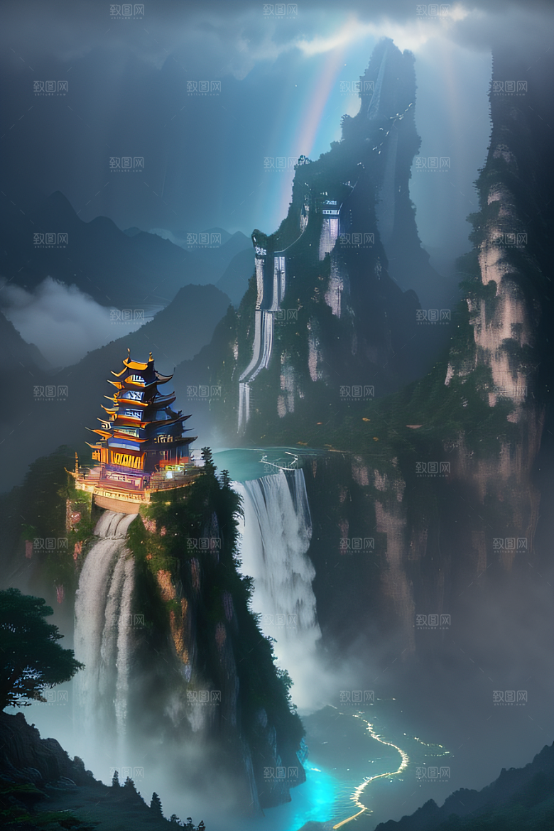 梦幻之境中国宫殿与柔和光影