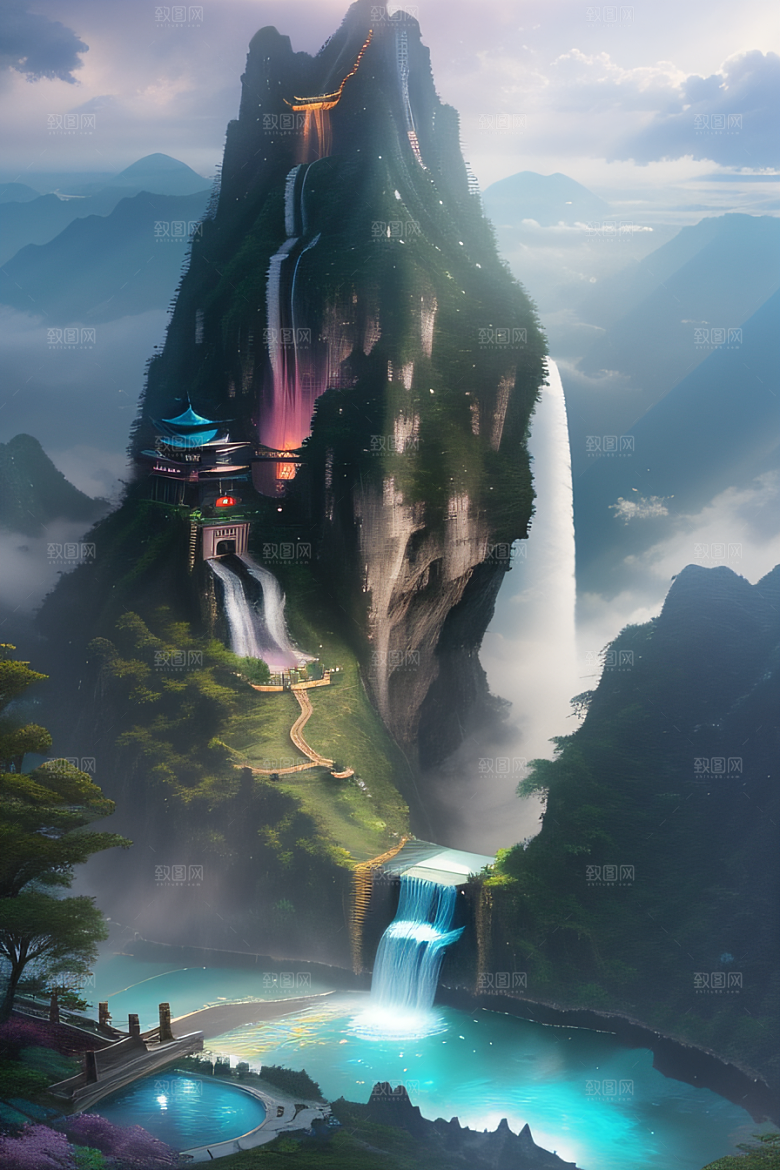 梦幻之境中国宫殿与柔和光影
