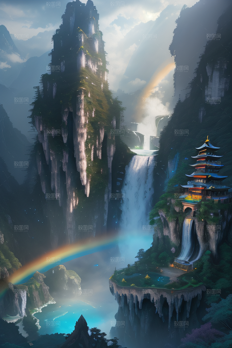 梦幻之境中国宫殿与柔和光影
