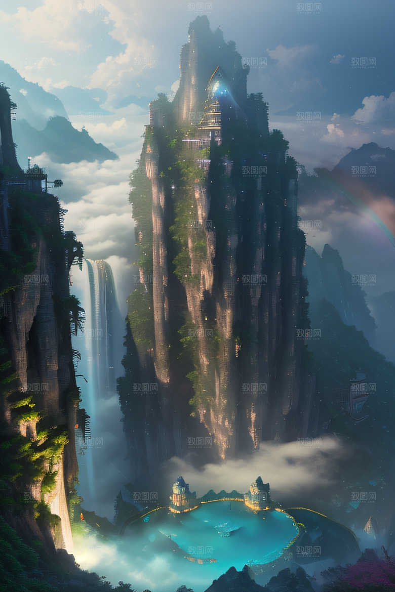 梦幻之境中国宫殿与柔和光影