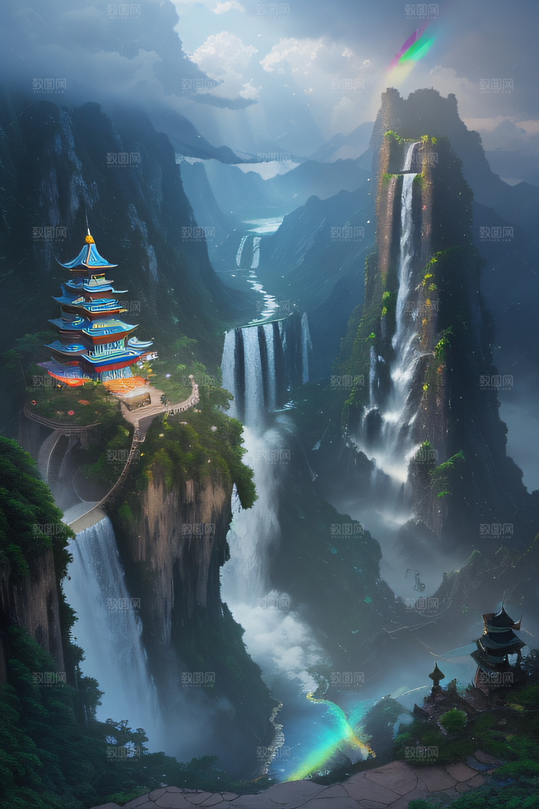 梦幻之境中国宫殿与柔和光影