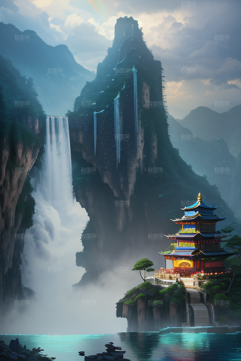 梦幻之境中国宫殿与柔和光影