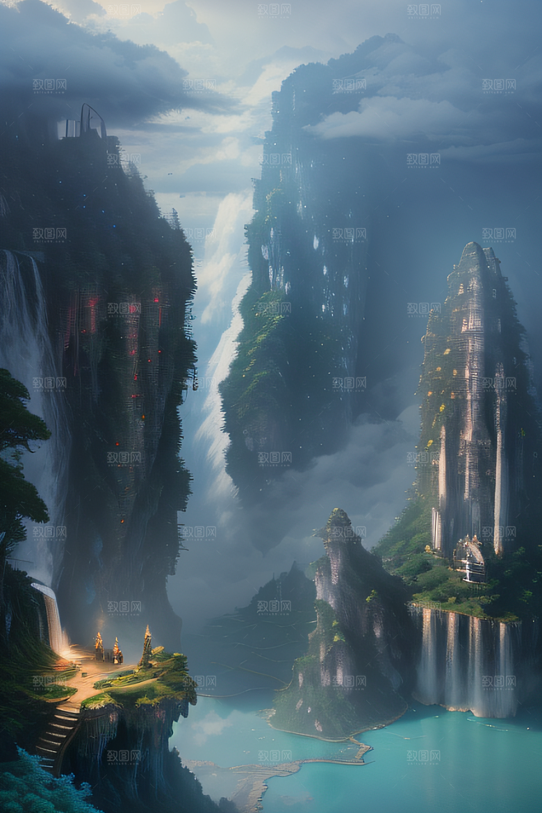 梦幻之境中国宫殿与柔和光影