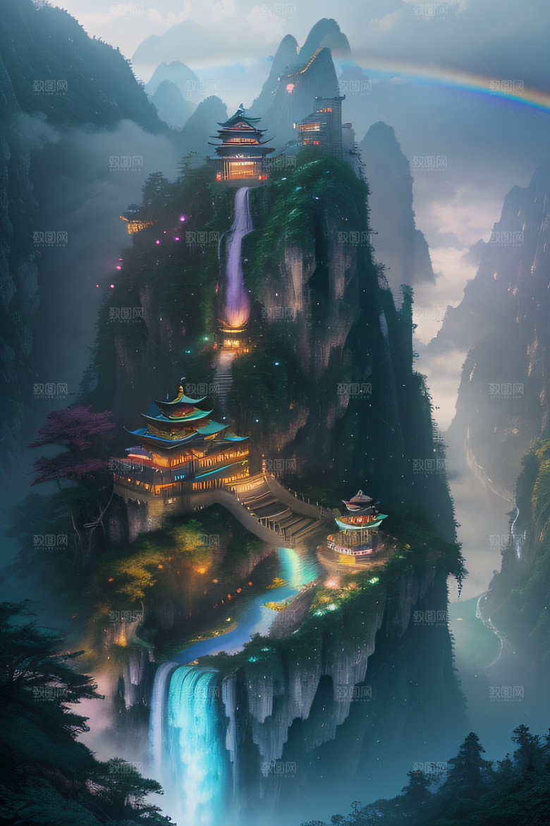 梦幻之境中国宫殿与柔和光影